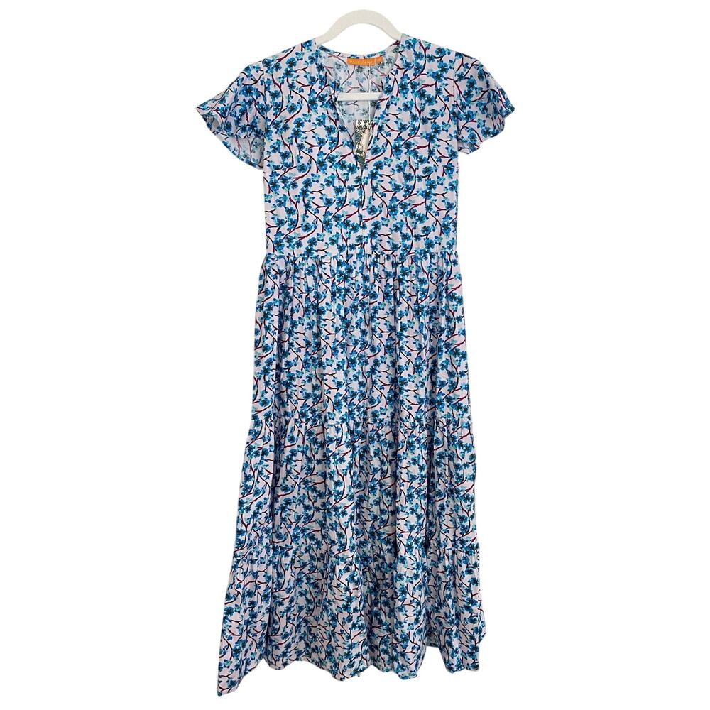 OLIPHANT Tuckernuck V-Neck Flutter Sleeve Maxi Dress Lingon Wine Floral Print